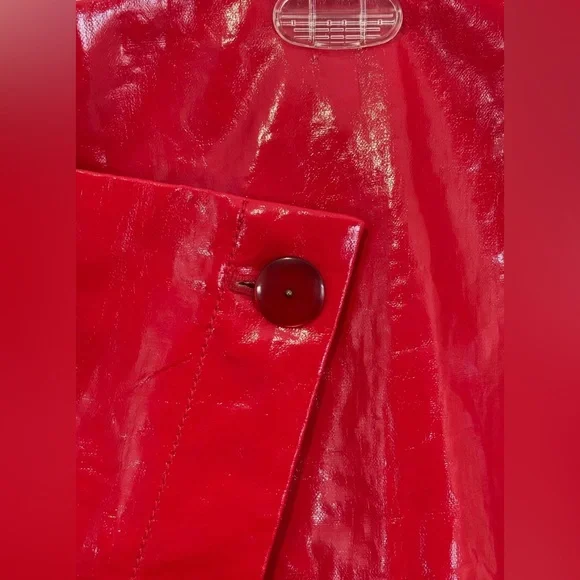 J.CREW Collection Red Laminated Linen Wrap Midi Skirt Size 16 Glossy High Rise - Picture 5 of 15